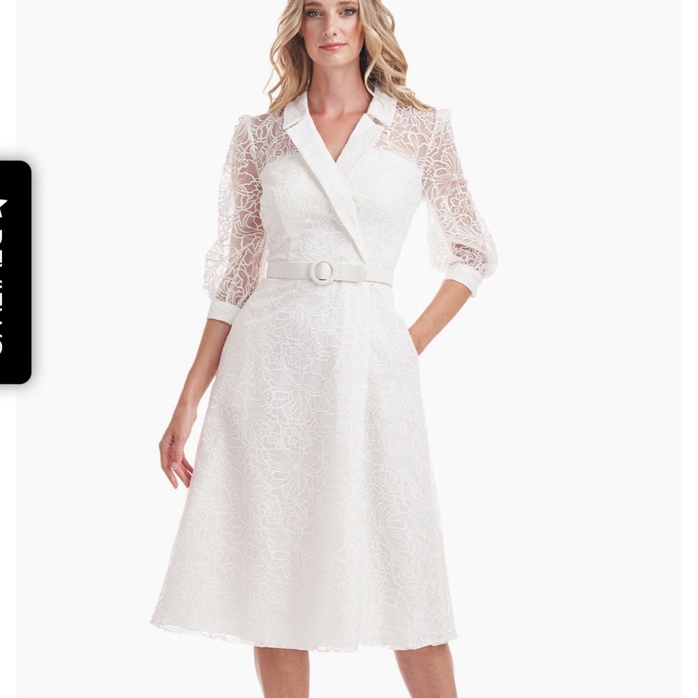 Kay Unger Khloe Illusion Midi Dress in white Size 6